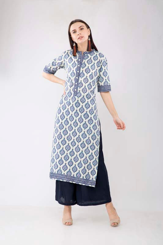Buy Ankle Length Asymmetrical Neck Resham Work Indian Kurti Tunic Online  for Women in USA